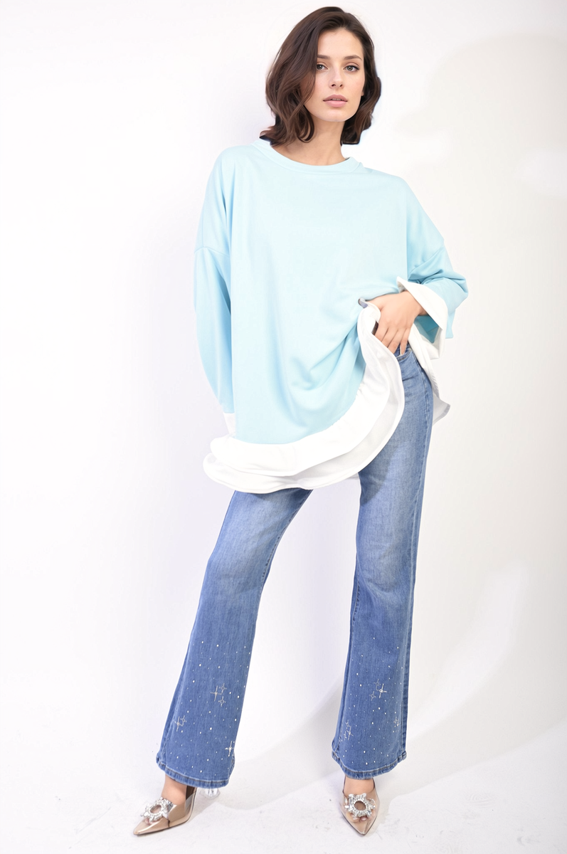 Contrast Ruffled Hem Top-0