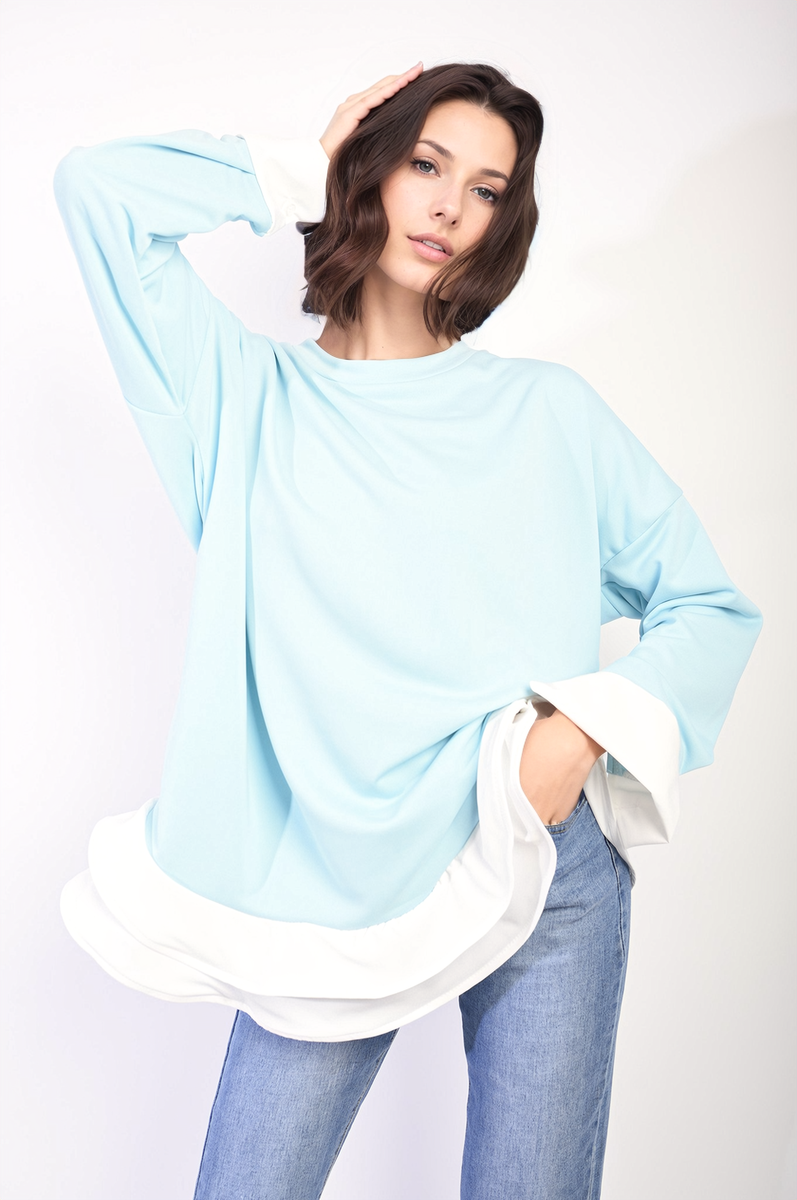 Contrast Ruffled Hem Top-1