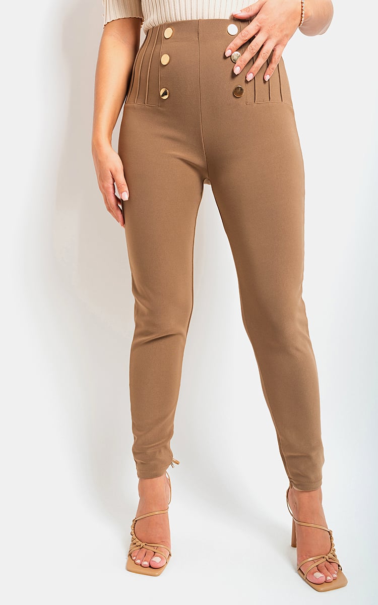 High Waisted Button Front Detail Trouser-2