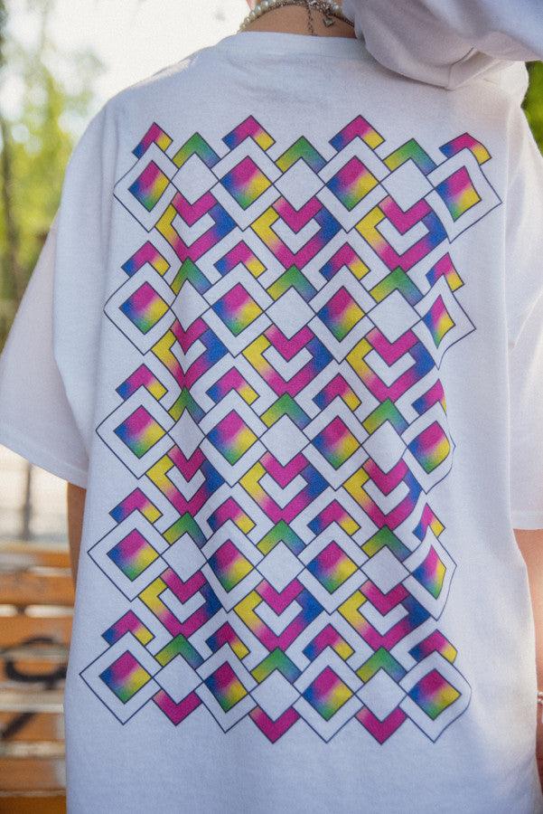 Tshirt in White with Diamond Geometric Logo Print-1