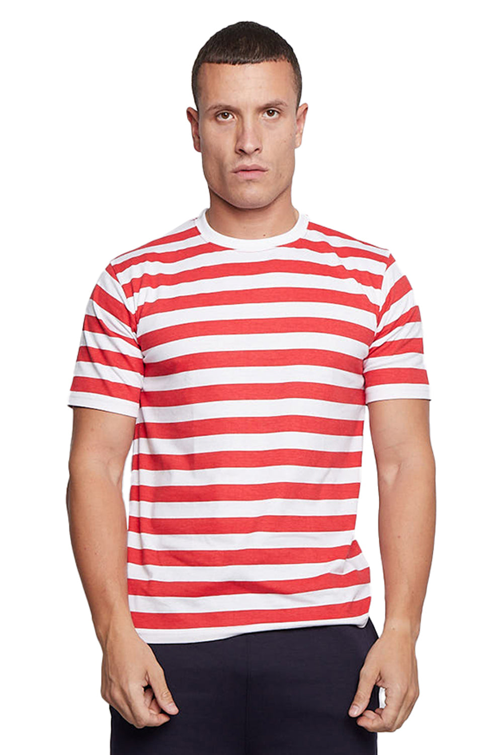 Active Star Unisex Red and White Stripe T-Shirt-0